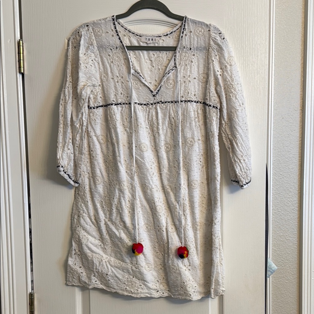THML White Lace Mini Dress with Red and Yellow Accents